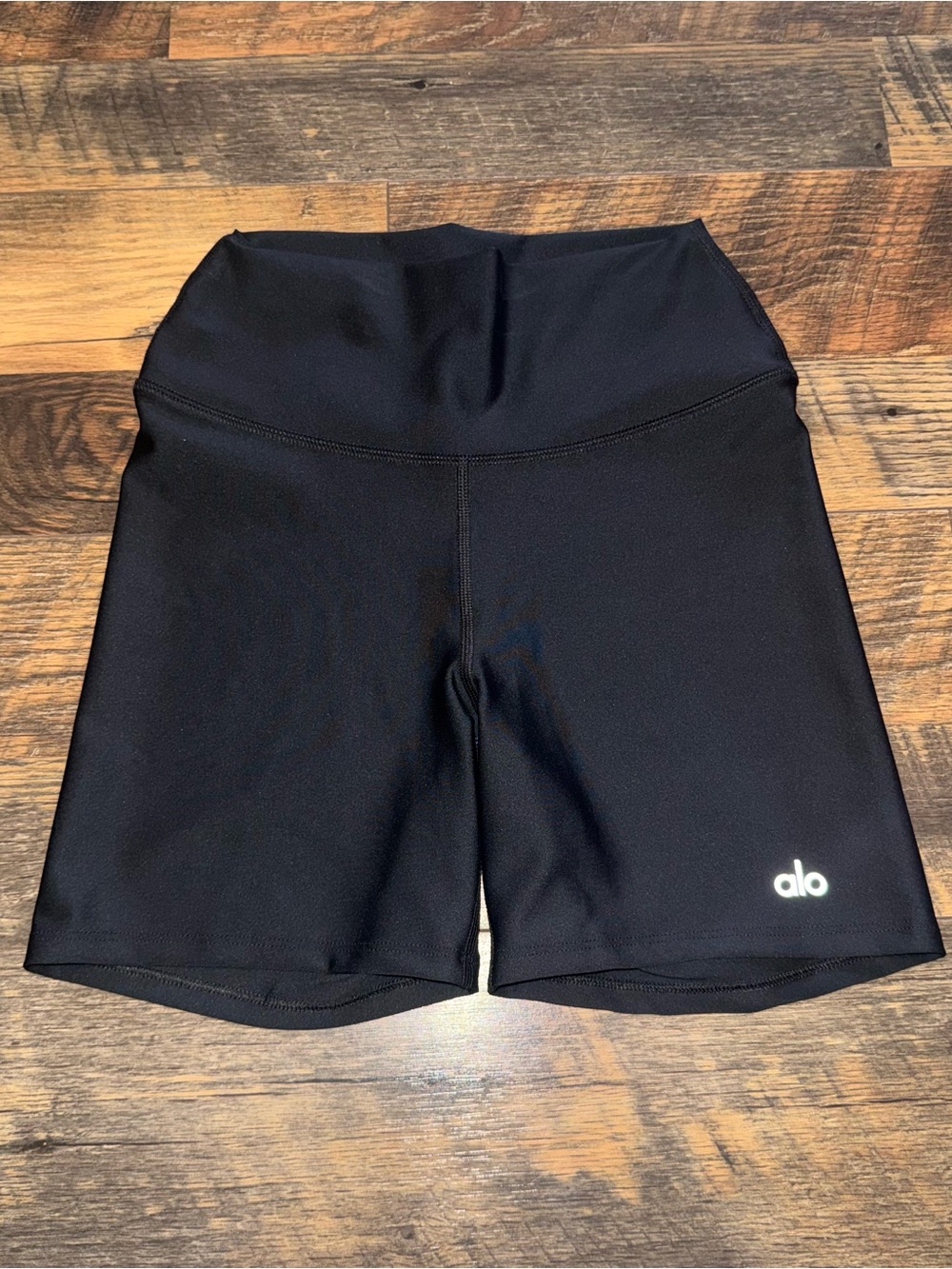 ALO Yoga Black High-Rise Bike Shorts with Subtle Logo